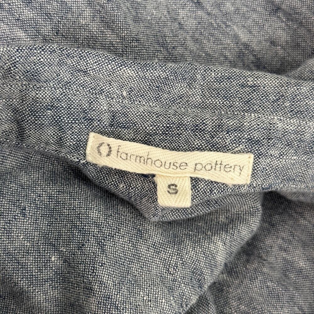 Farmhouse Pottery Dress Womens Small Linen Collared ShirtDress Pockets Blue - Picture 3 of 12